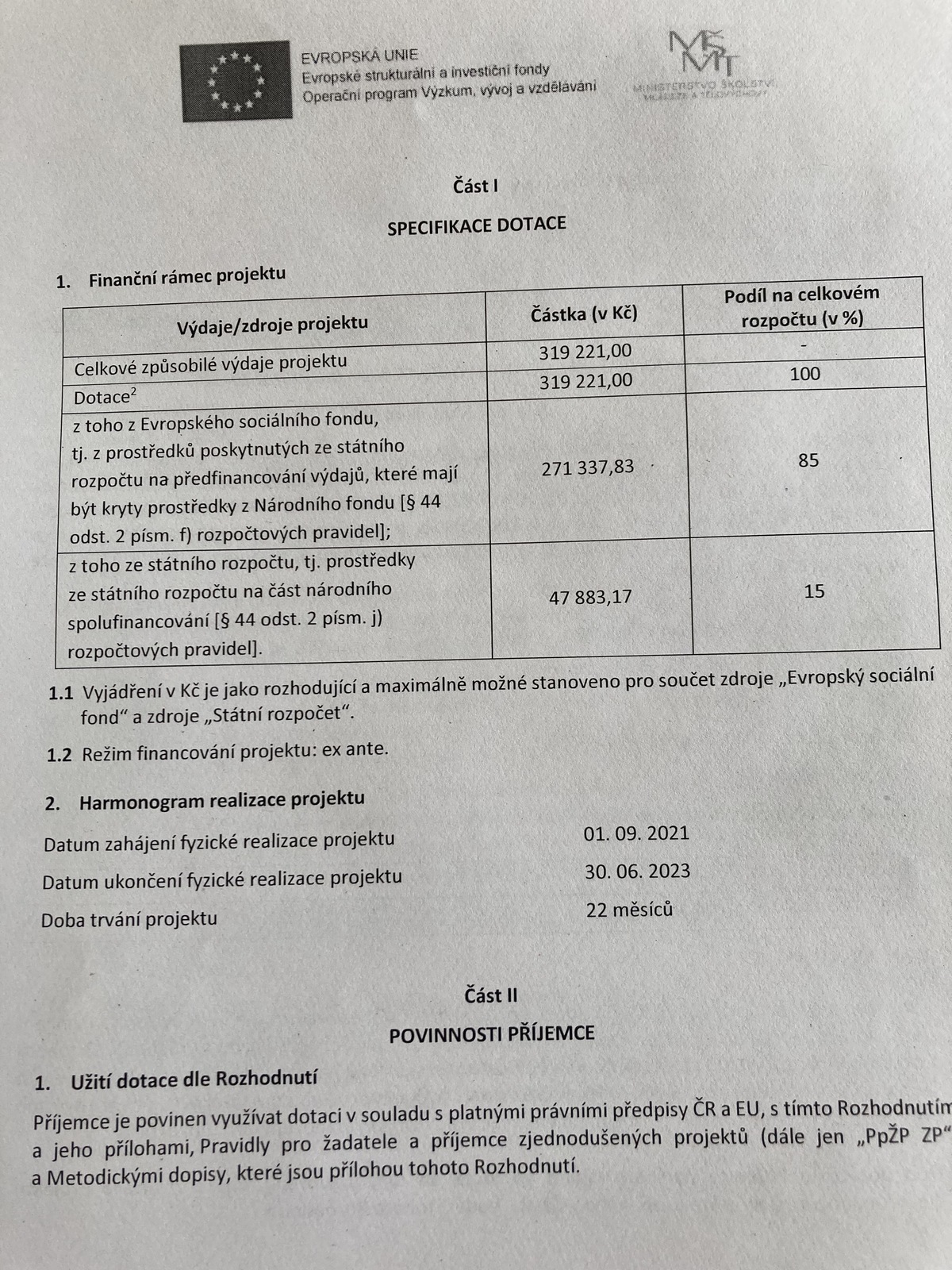 ZŠ Čeperka na cestě III - specifikace dotace